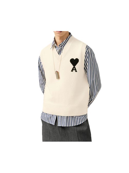 Maglia senza maniche Ami de Cœur in lana bianca Ami Paris | UKS902.018151 OFFWHITE/BLACK